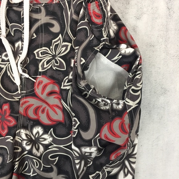 OP Sport Board Shorts Mens XL Gray Red Graphic Swim Trunks Drawstring Mesh Lined - Picture 5 of 13